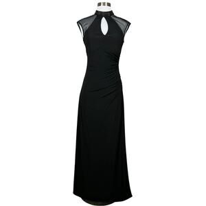 Betsy & Adam Beaded Cut Out Halter Long Sheath Evening Gown Black Size 4 Dress